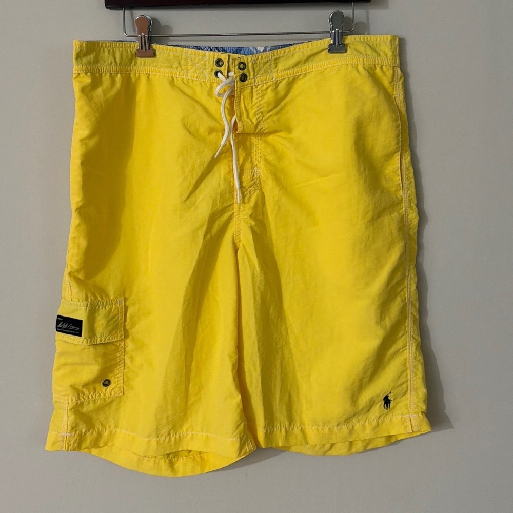 Polo Ralph Lauren Mens Yellow Swim Trunks Cargo Board Shorts Large